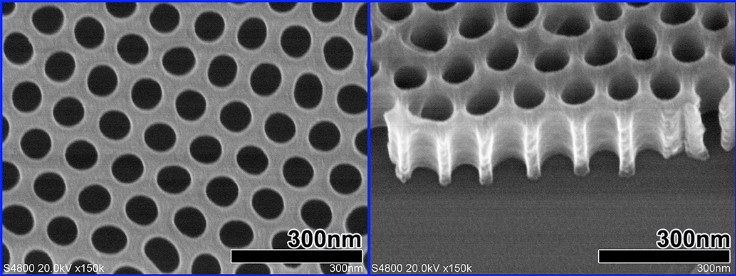 SEM images of AAO membrane on the substrate (glass/silicon)